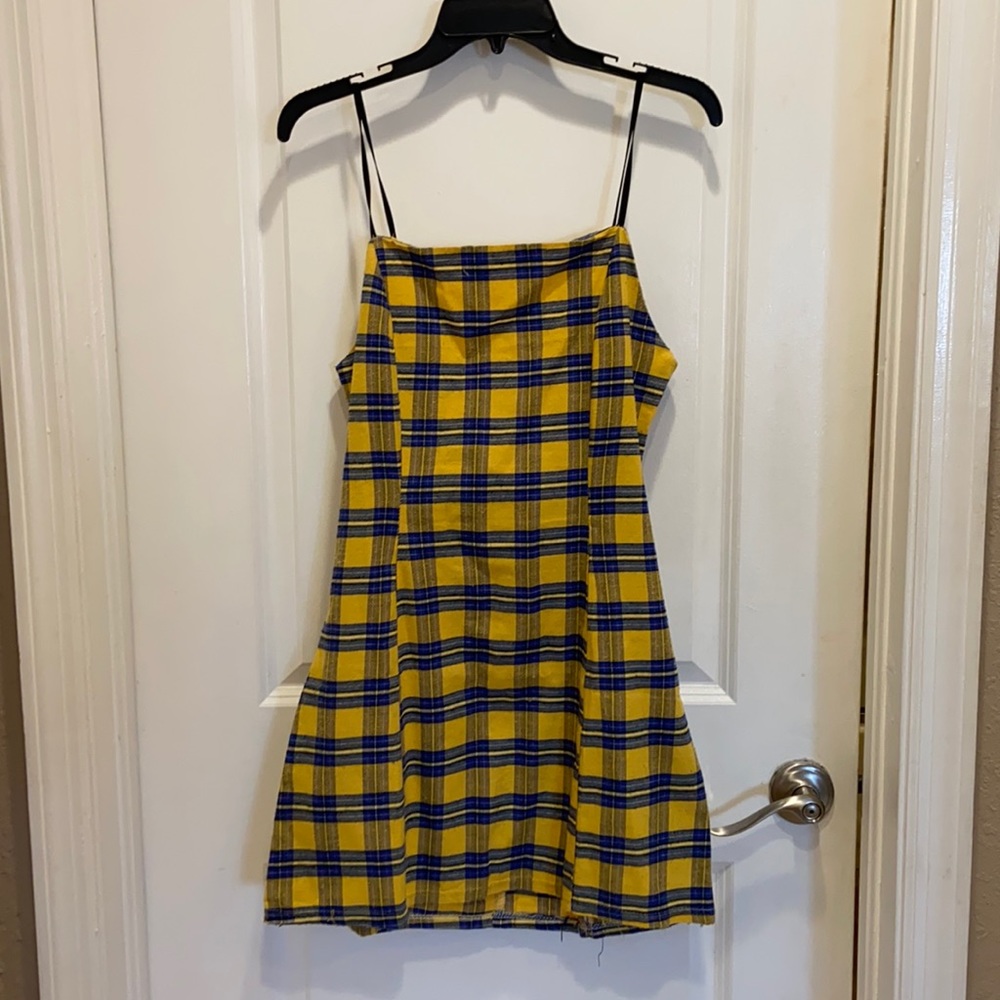 Yellow and blue plaid dress- straps and zipper